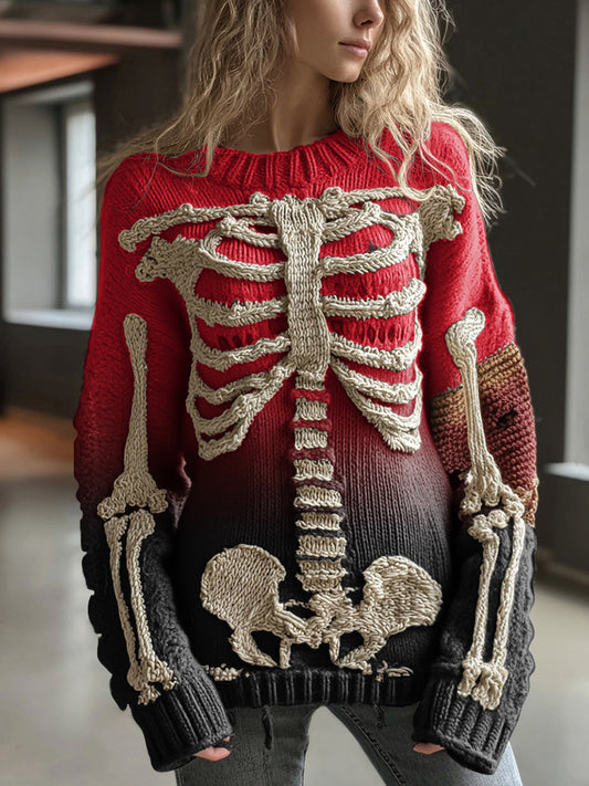 Vintage Halloween Anatomy In Gradient Art Chunky Knitted Sweater