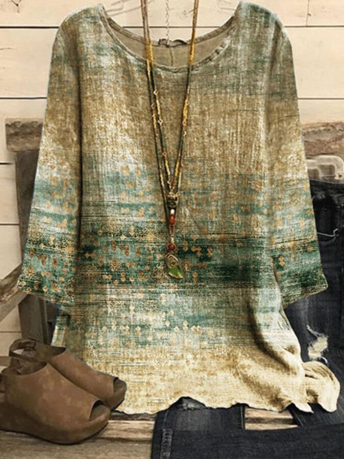 Airrys™ Women's Printed Round Neck Loose Retro Top