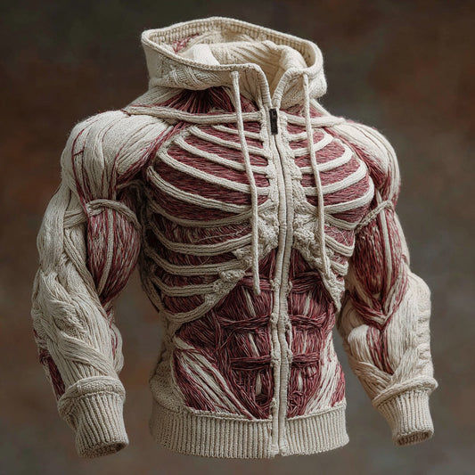 Men's Anatomical Art Warm Chunky Knit Zip-up Sweater