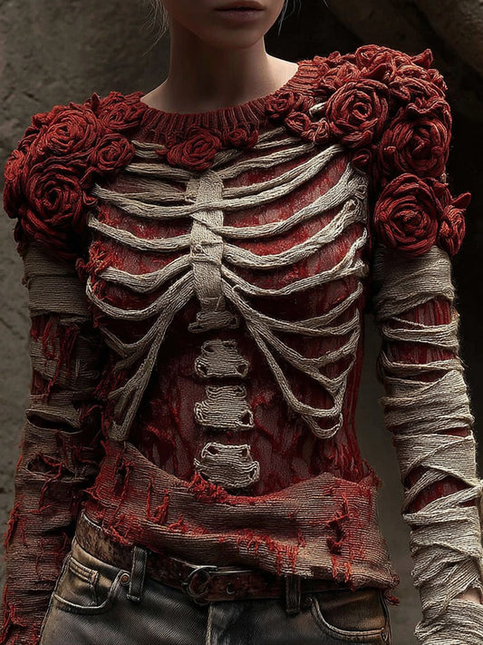 Women's Halloween Anatomical Bandage Rose Art Cozy Knit Sweater