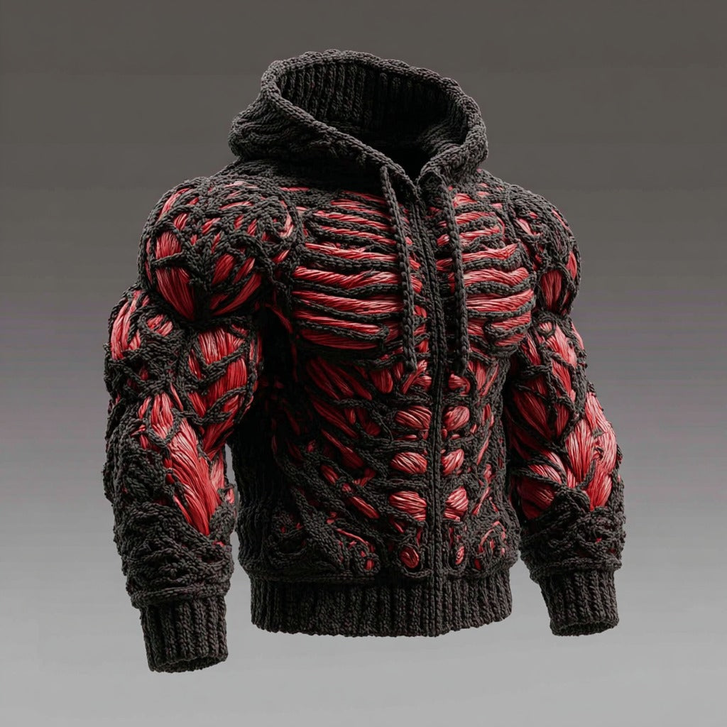 Men's Muscle Line Art Knit Zip Hooded Sweater