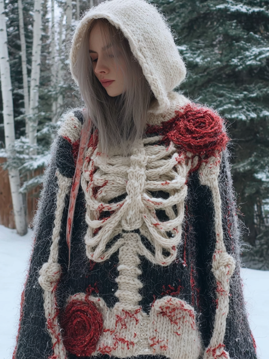 Lady's Halloween Gothic Style Skull Skeleton Pattern Knitted Sweater