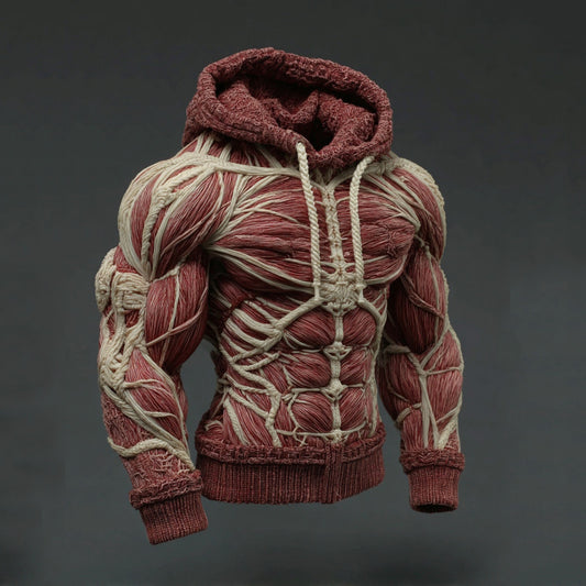 Men's Vintage Muscles Art Jacquard Cozy Hooded Sweater