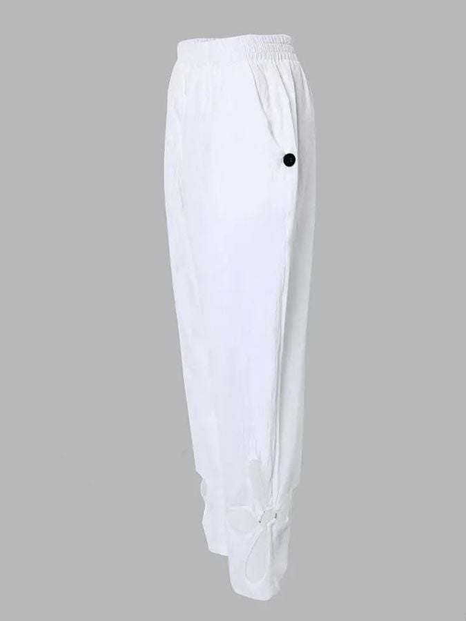 Women's Cotton Casual Cut-Out Pants With Pocket