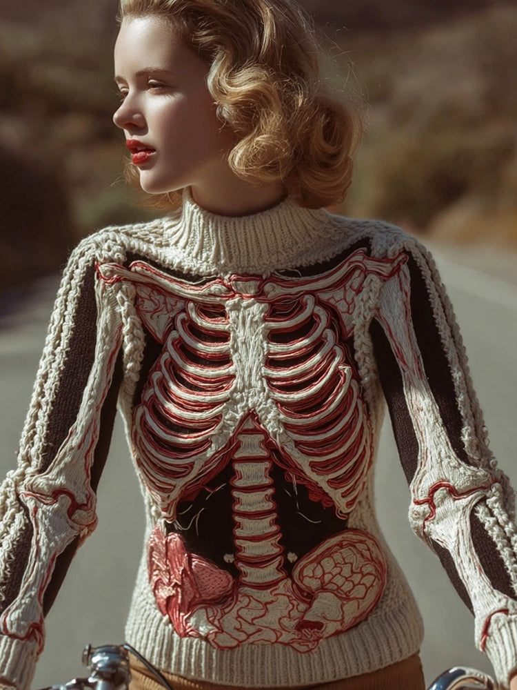 Vintage Halloween Anatomy Art Knit Cozy Sweater