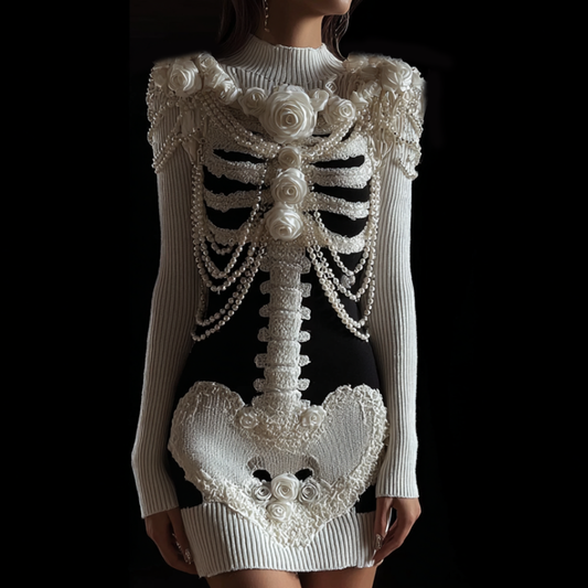 Women's Retro Halloween Line Art Knitted Warm Sweater Dress