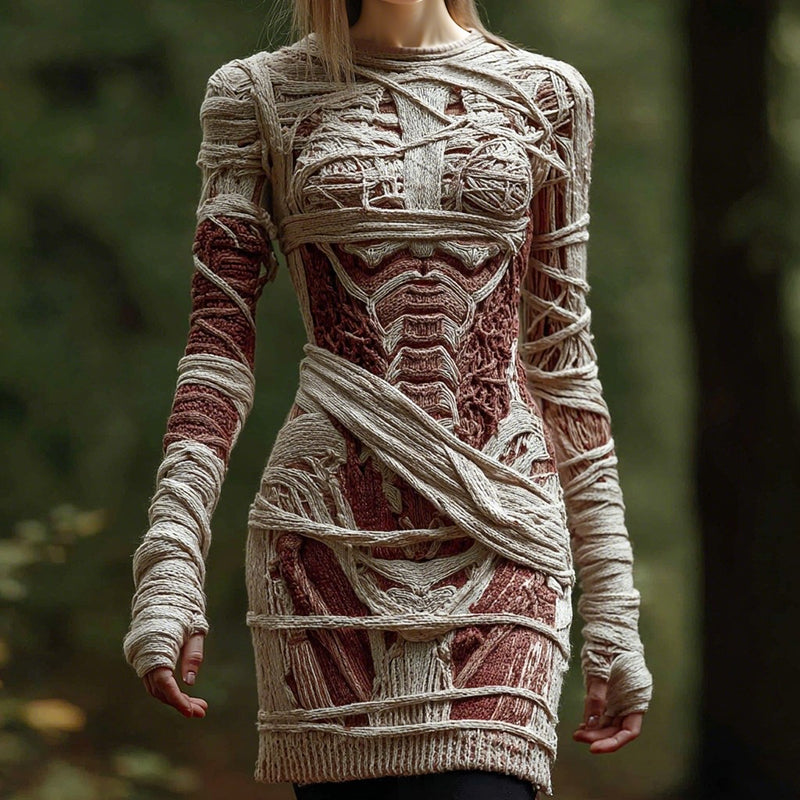 Women's Vintage Halloween Anatomy Bandage Art Knit Dress
