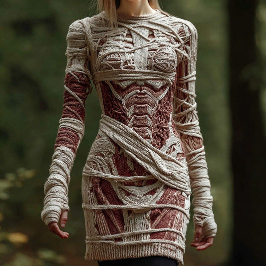 Women's Vintage Halloween Anatomy Bandage Art Knit Dress