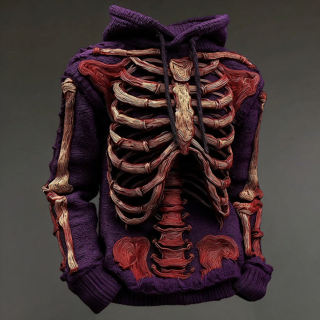 Halloween Bloody Skeleton Cozy Knit Hooded Sweater