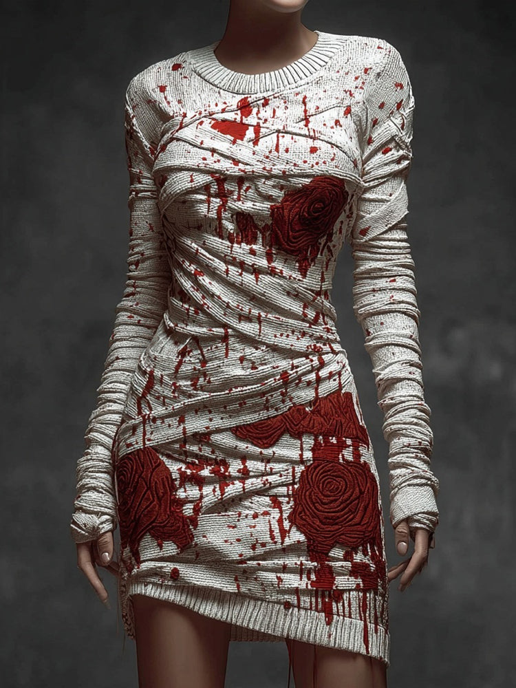 Vintage Bloody Bandages Roses Cozy Sweater Dress
