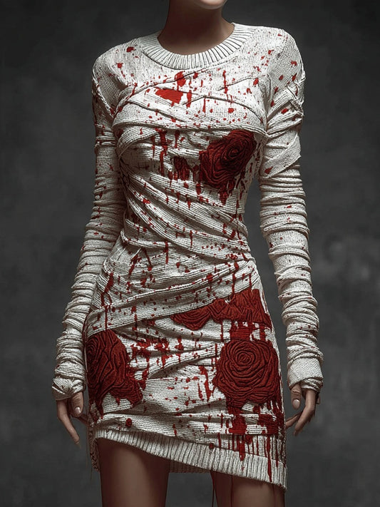 Vintage Bloody Bandages Roses Cozy Sweater Dress