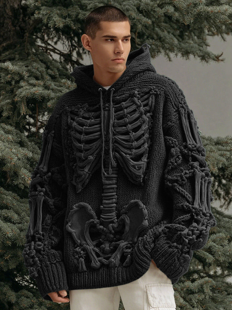 Men's Halloween Skeleton Art  Knit Hooded Sweater