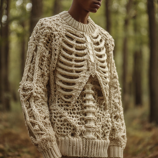 Men's Halloween Skeleton Inspired Cozy Knit Sweater