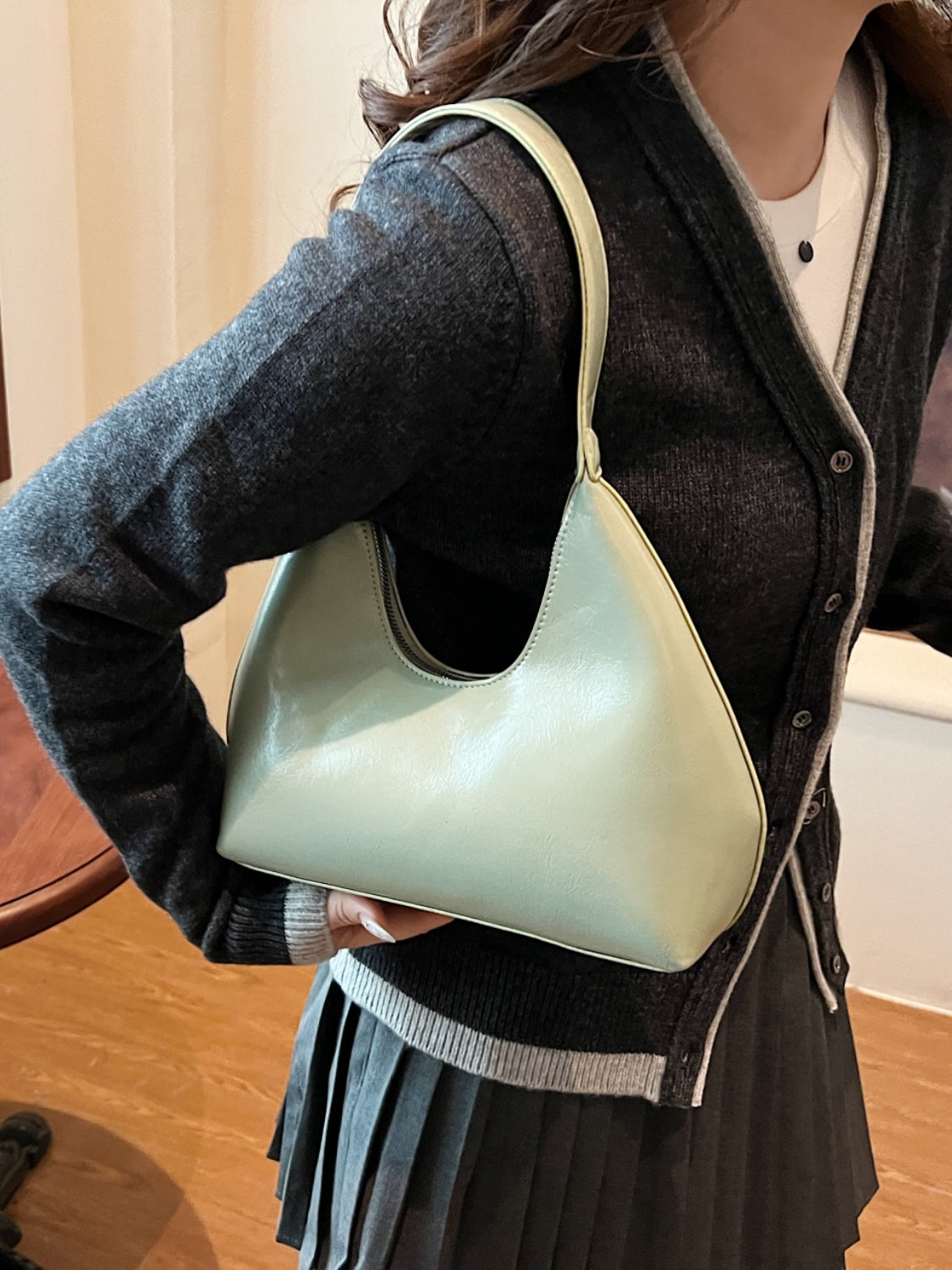PU Leather Shoulder Bag with Zip