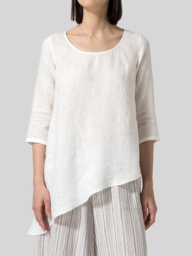 Airrys™ Women's Linen Crew Neck Bevel Top