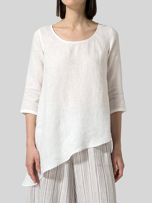Airrys™ Women's Linen Crew Neck Bevel Top