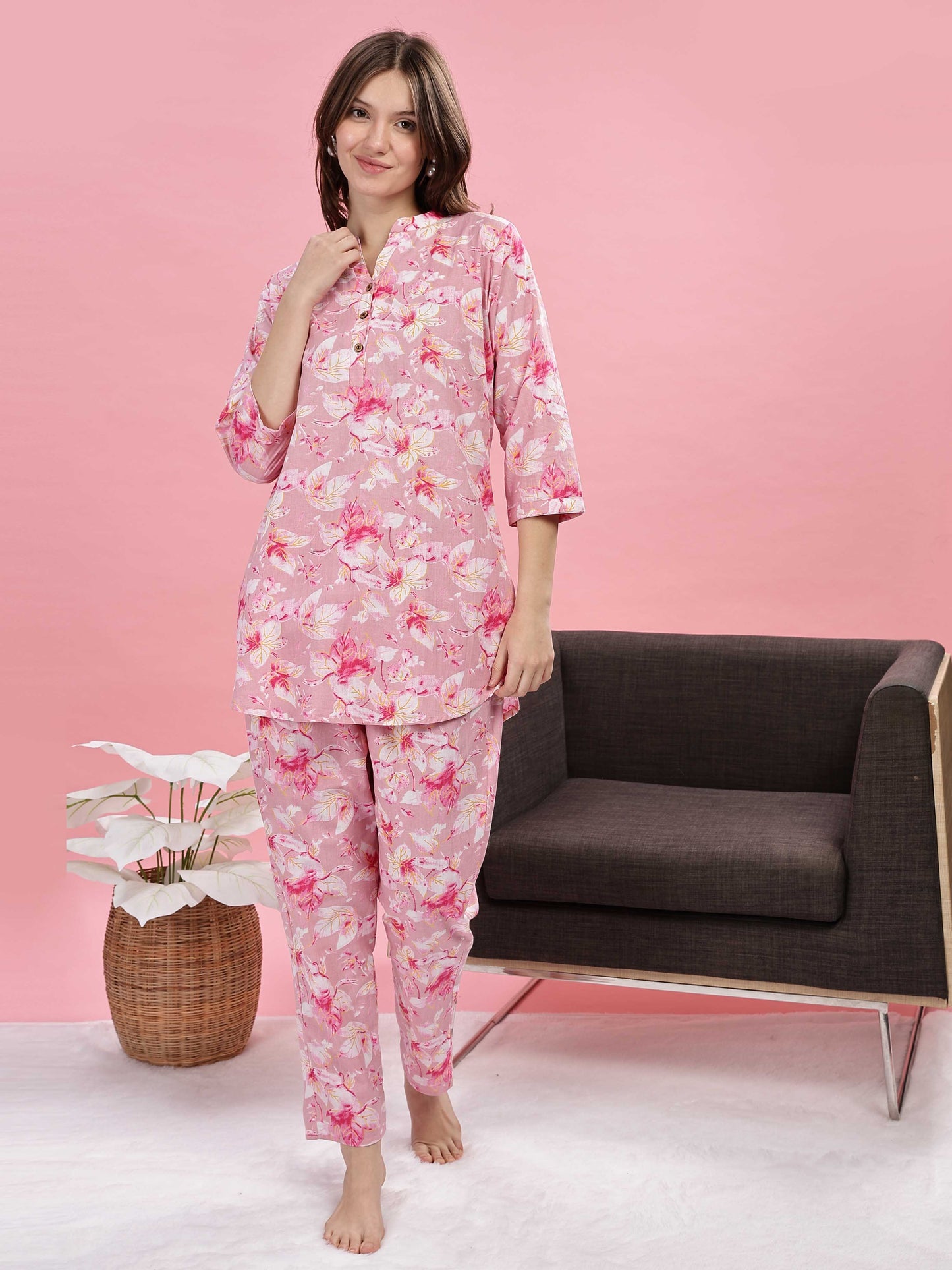 Soft Pink Cotton Pyjama Set for Women Comfortable Sleepwear