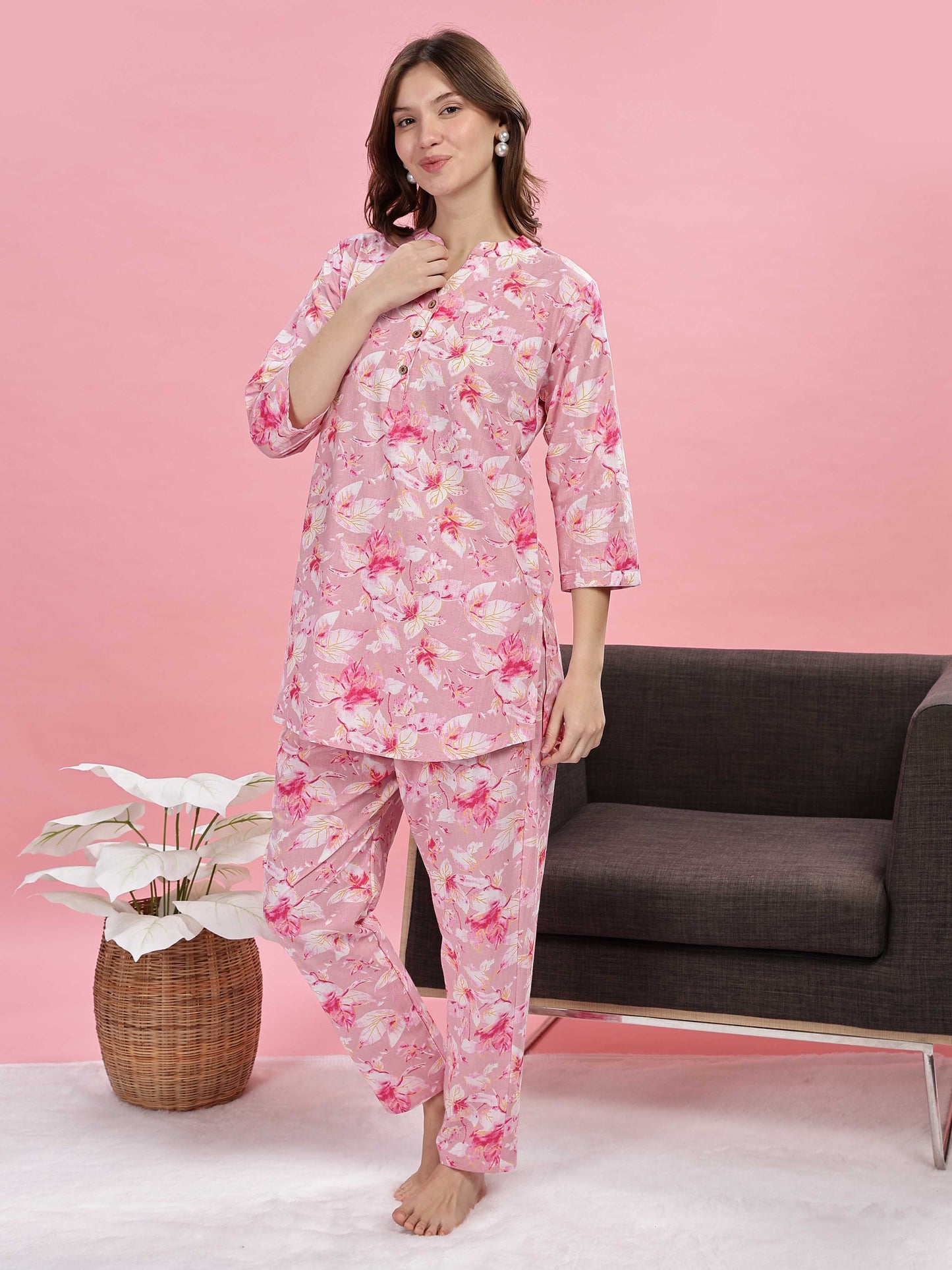 Soft Pink Cotton Pyjama Set for Women Comfortable Sleepwear