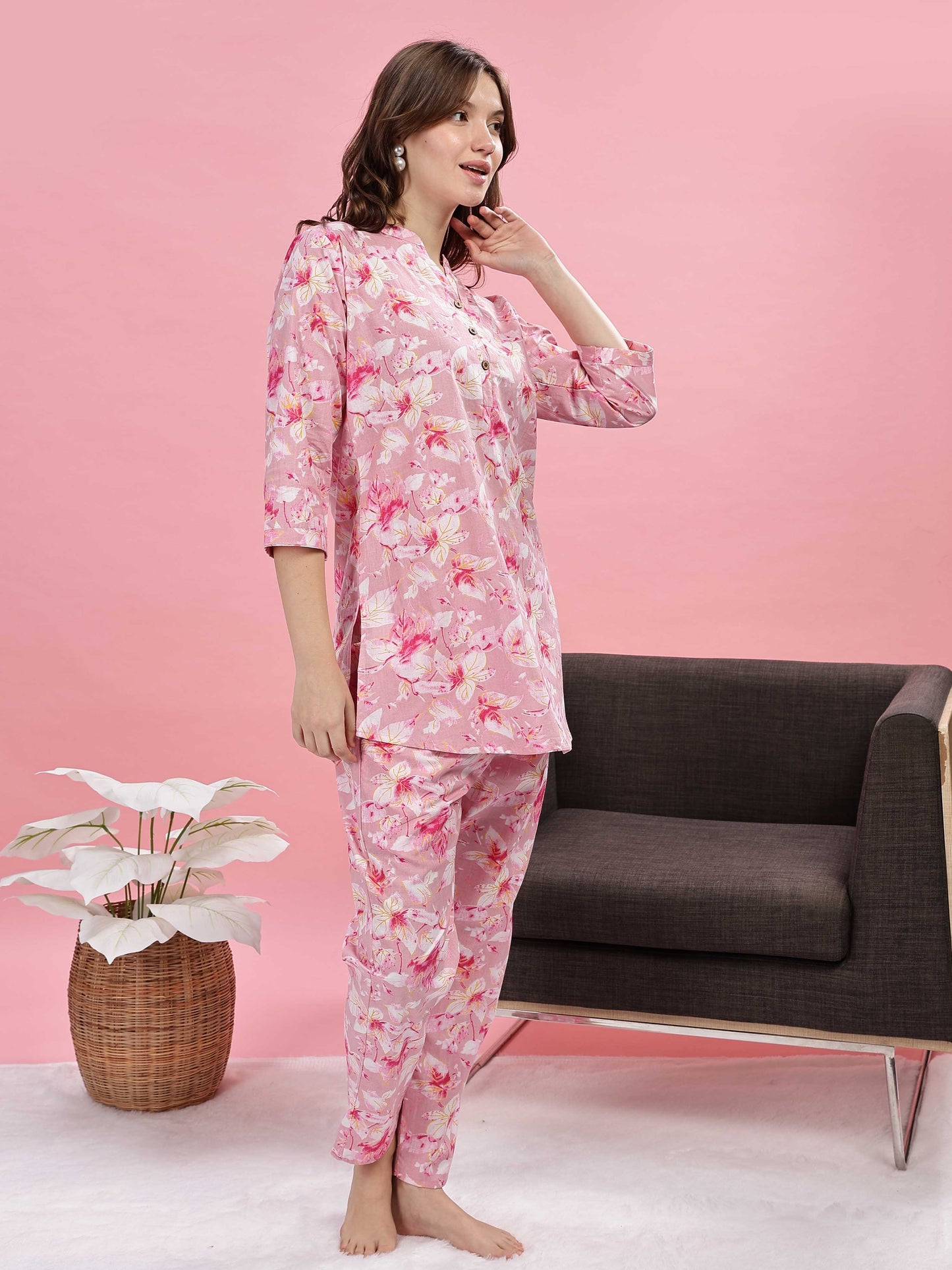 Soft Pink Cotton Pyjama Set for Women Comfortable Sleepwear