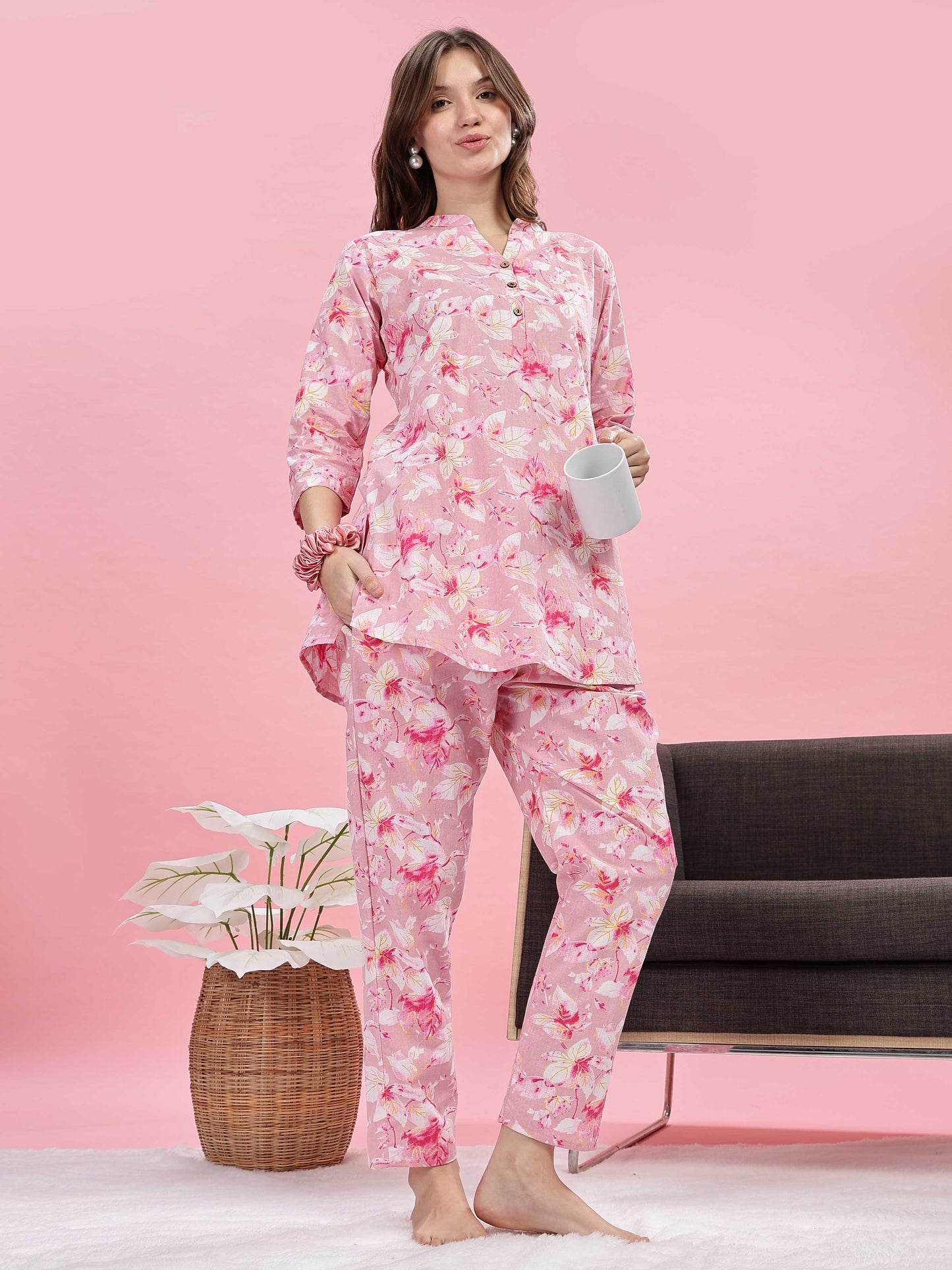 Soft Pink Cotton Pyjama Set for Women Comfortable Sleepwear
