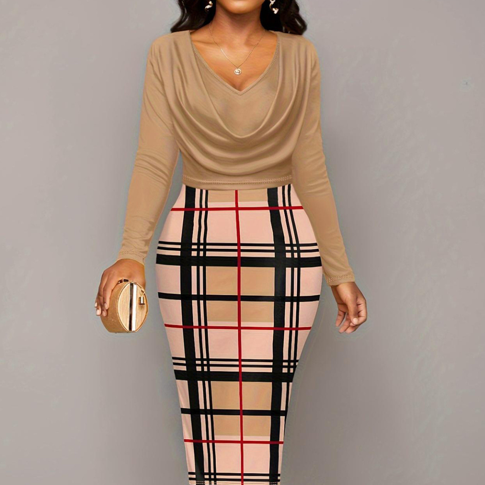Plus Size Plaid Long Sleeve Mini Dress