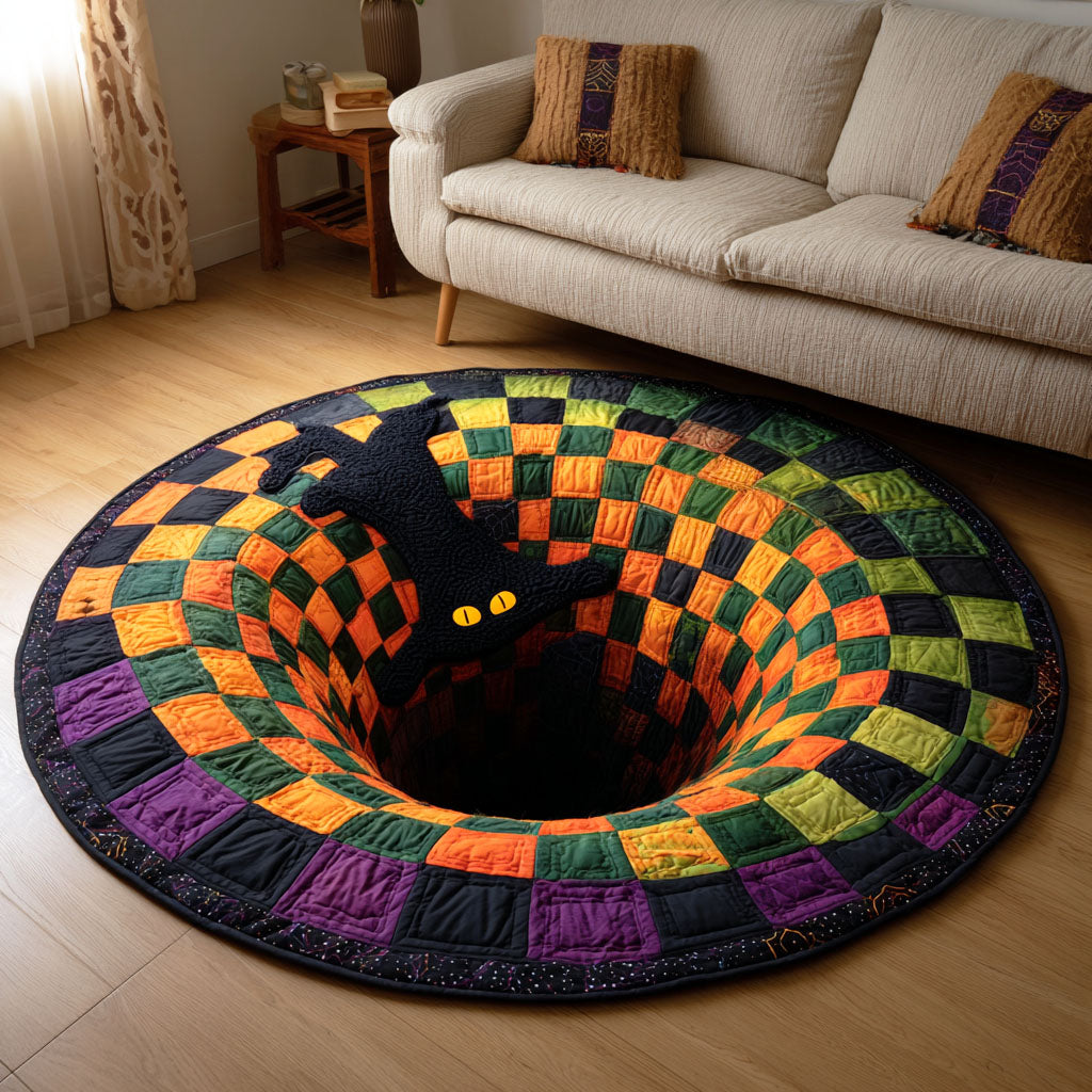 Midnight Cat Quilted Round Mat NCU0TD485