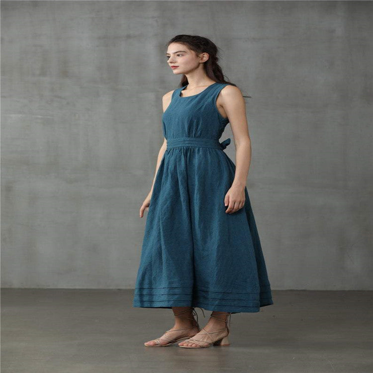 Ladies Cross Back Linen Dress