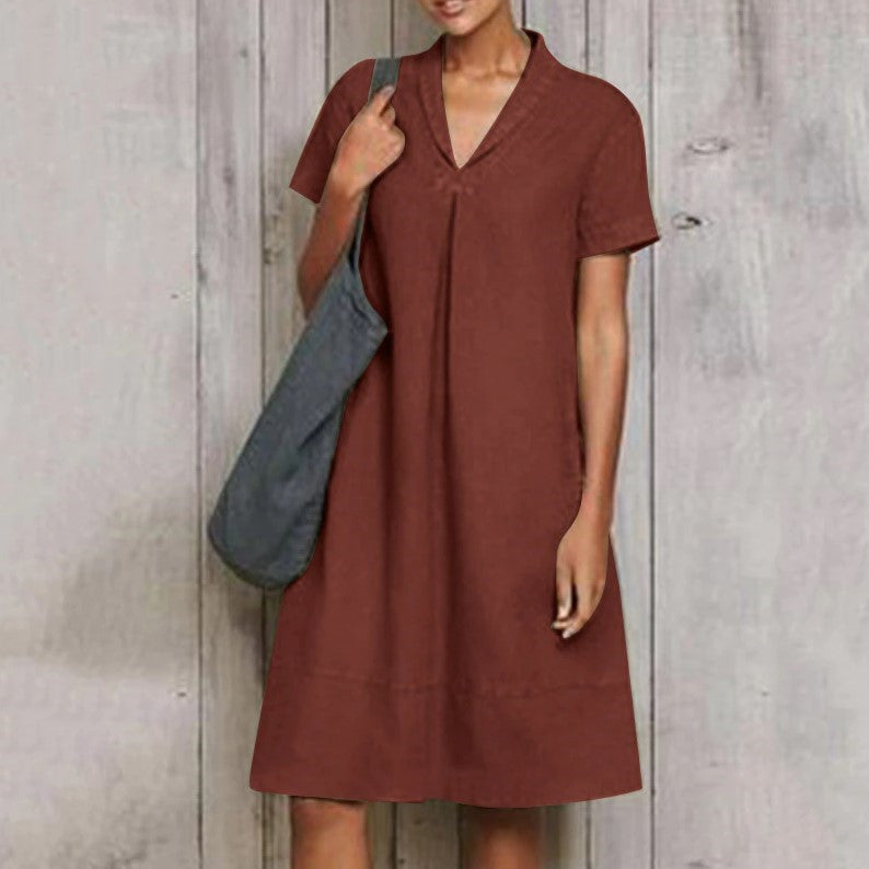V-neck temperament vintage loose dress
