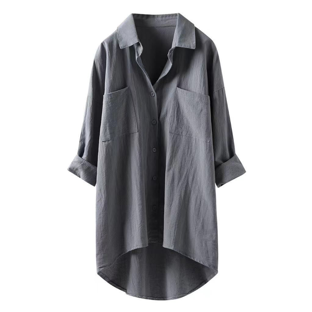 Solid Color Cotton Linen Shirt Loose Ladies Top