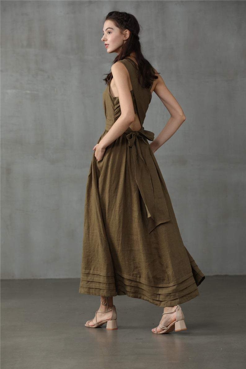 Ladies Cross Back Linen Dress