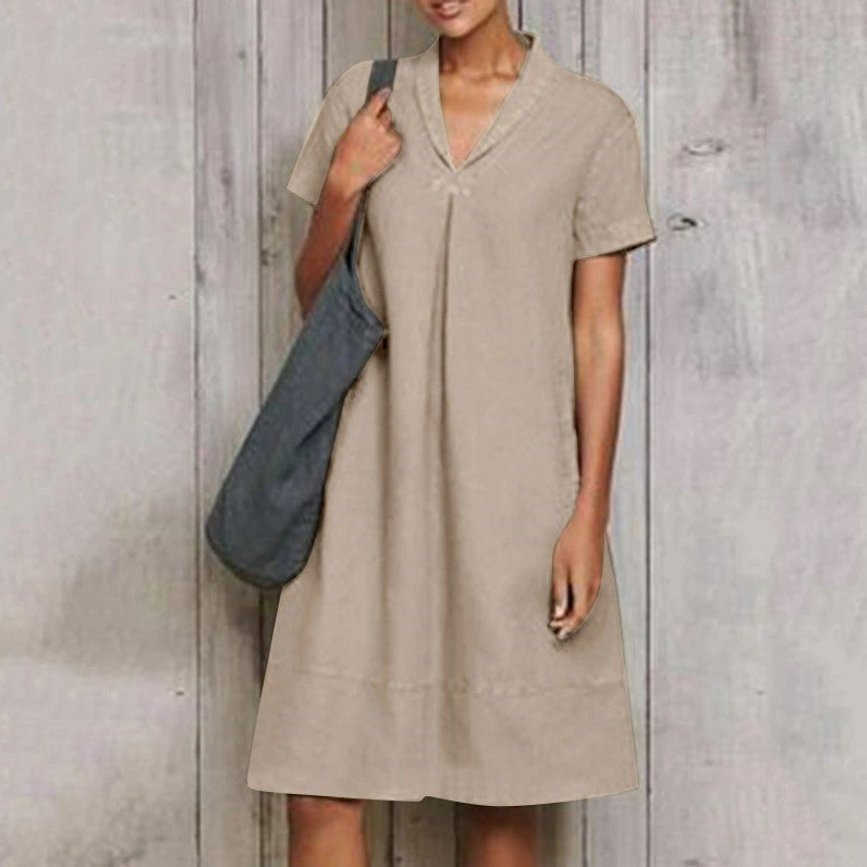 V-neck temperament vintage loose dress