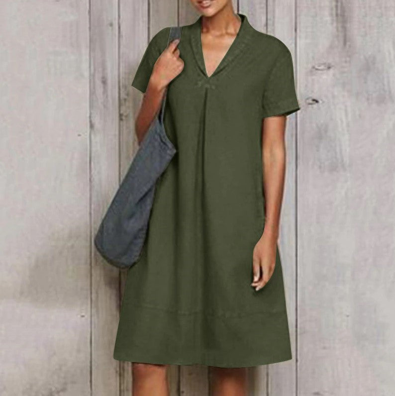 V-neck temperament vintage loose dress