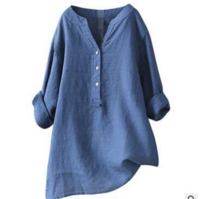 Loose-fit solid linen top