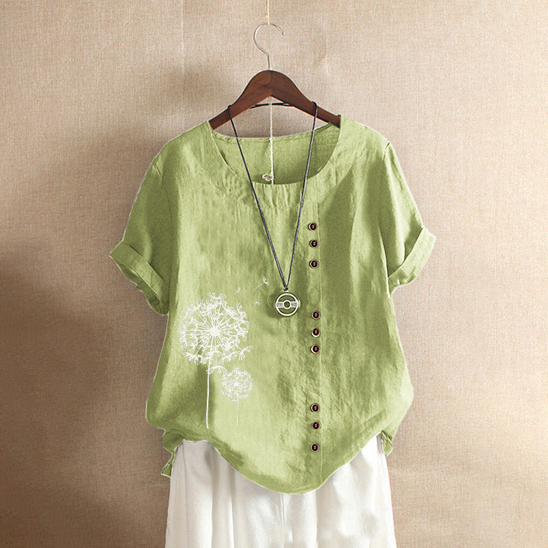 Casual Loose Cotton Linen Short-sleeved Pullover Top