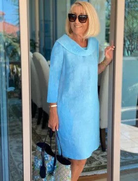 Cotton linen long-sleeved casual solid color dress