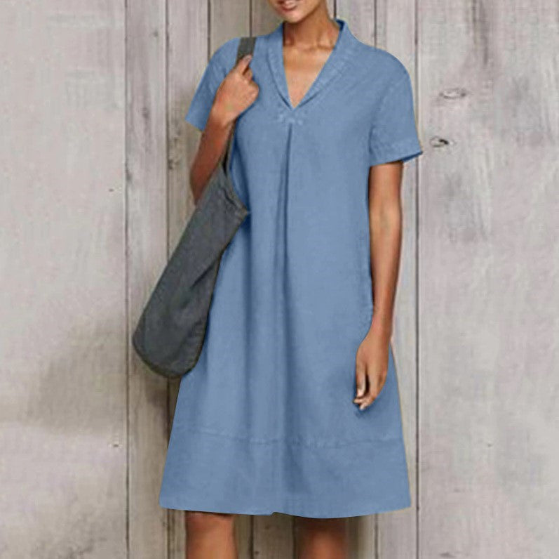 V-neck temperament vintage loose dress