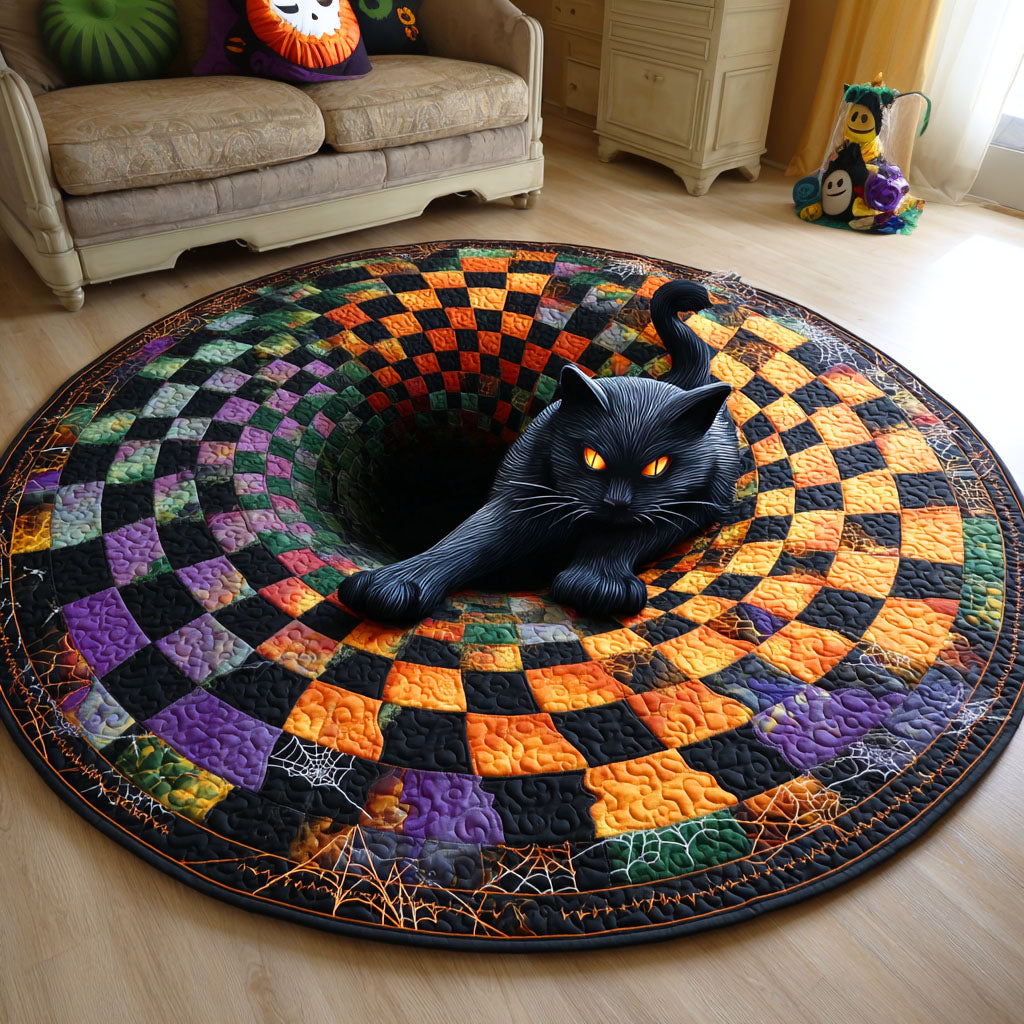 Shadow Cat Quilted Round Mat NCU0TD486