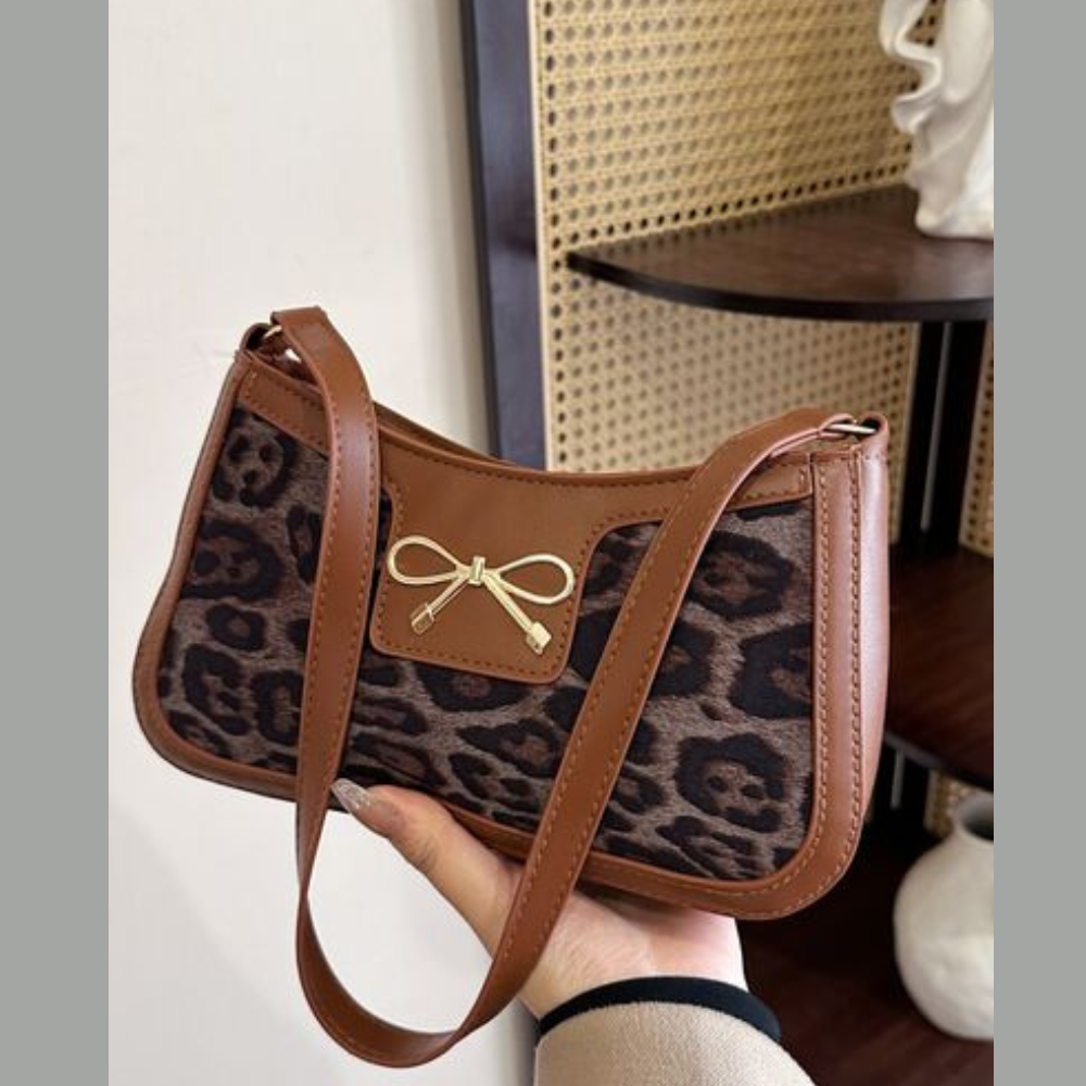 Bow Leopard PU Leather Handbag