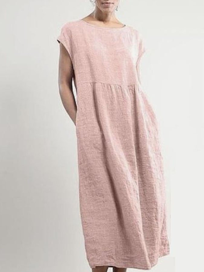 Airrys™ Solid Color Sleeveless Loose Pocket Cotton Linen Dress