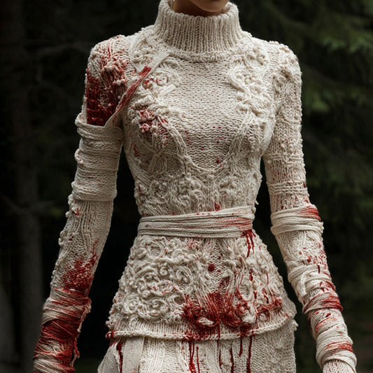 Women's Halloween Art Cozy Knit Turtleneck Sweater