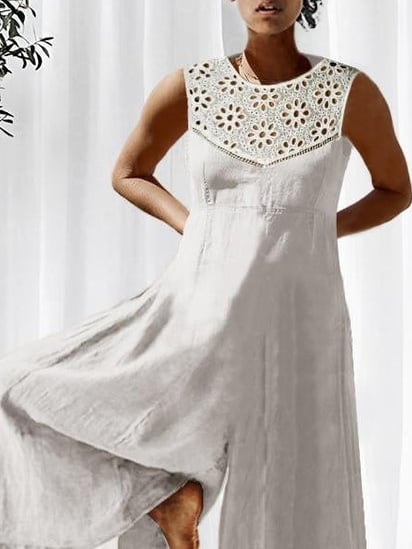 Women's Resort Solid Lace Sleeveless Loose Jumpsuit