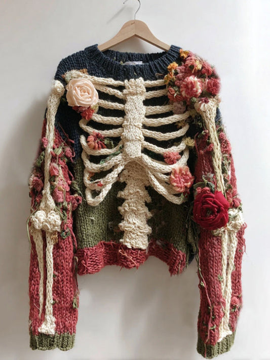 Women's Vintage Skeleton And Rose Art Cozy Sweater