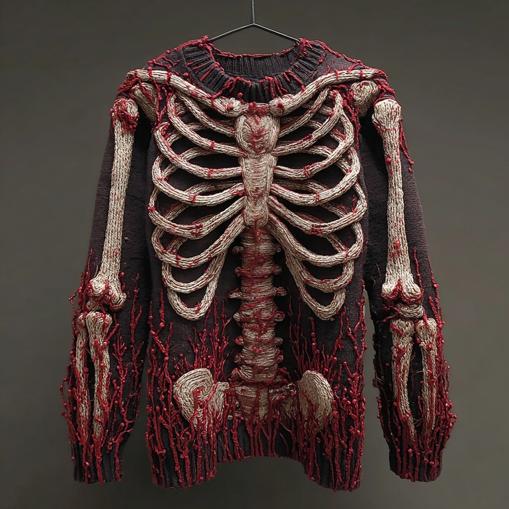 Vintage Halloween Anatomy Art Knit Crew Neck Sweater