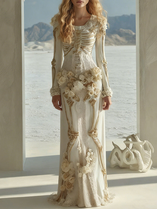 Women's Vintage Skull Rose Comfortable Casual Maxi Dress