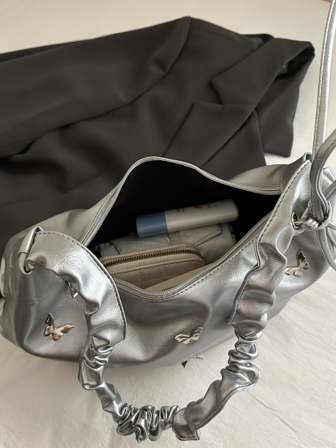 Butterfly Ruched Strap Shoulder Bag