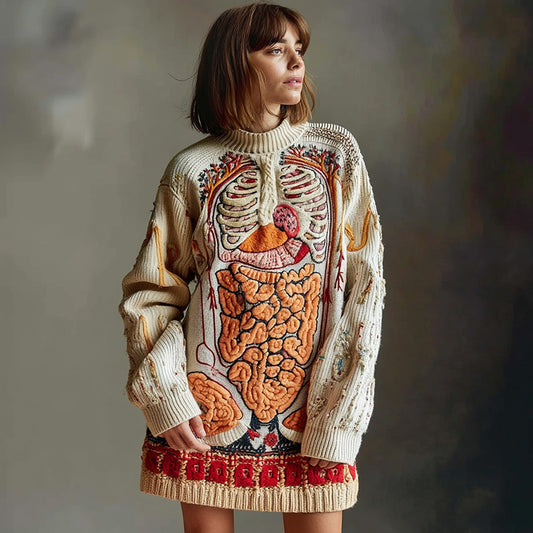 Vintage Halloween Anatomy  Art Chunky Knitted Sweater Dress