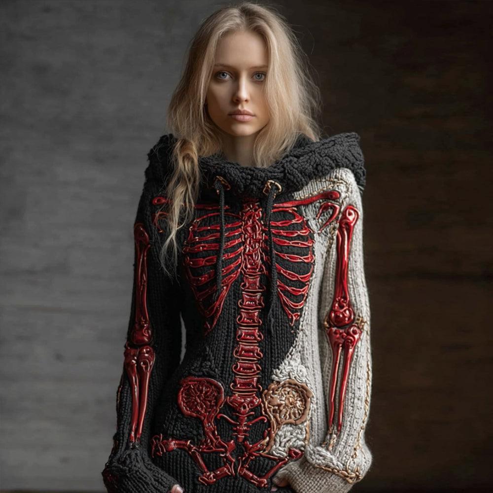 Halloween Anatomy Art Black And White Hooded Sweater