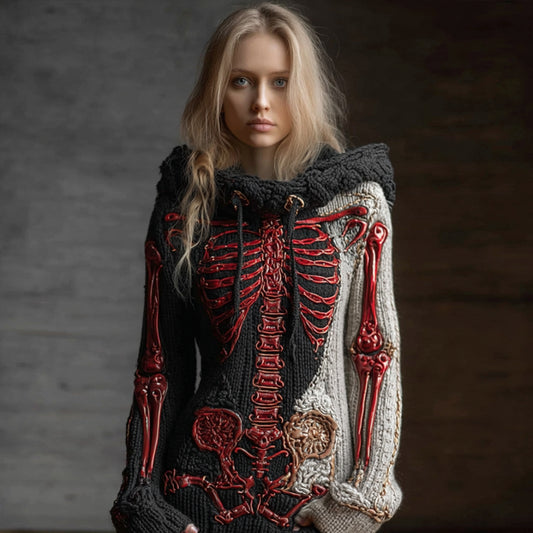 Halloween Anatomy Art Black And White Hooded Sweater