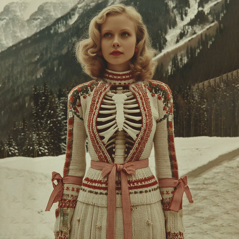 Women's Vintage Tribal Skeleton 3d Art Cozy High Neck Sweater