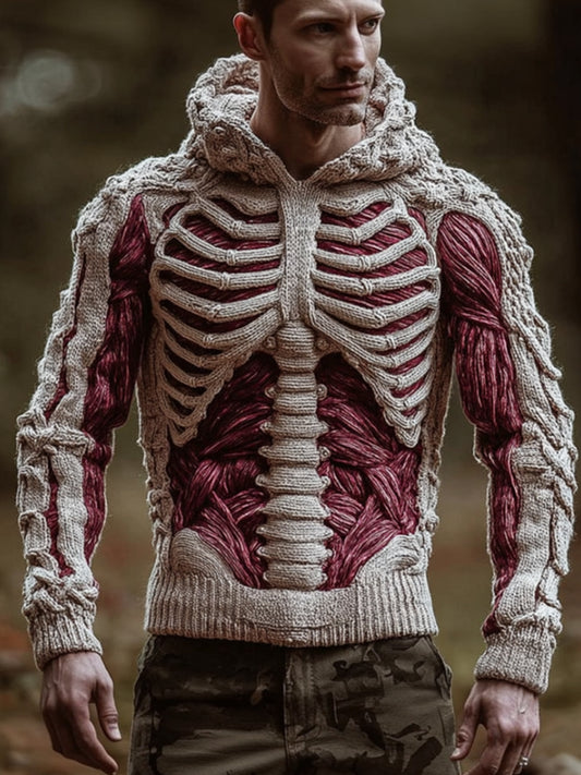 Halloween Anatomy Art And Muscle Red Coarse Needle Hooded Sweater